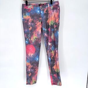 Y2K Galaxy Print Skinny Jeans Cosmic Space Scene Festival Pants Women's 9/10